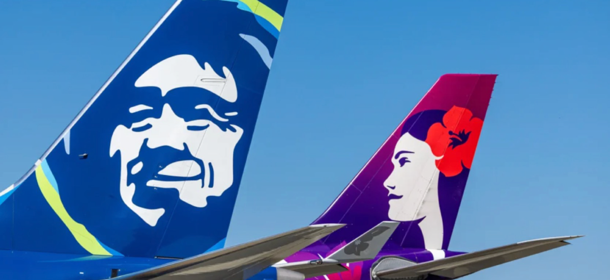 Tail of Alaska and Hawaiian Airlines